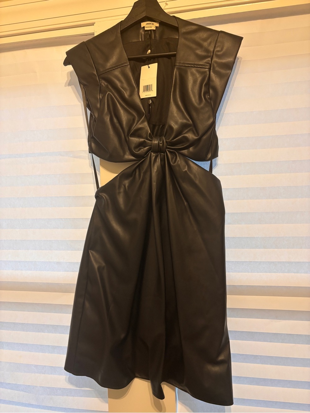 Jason Wu Black Faux Leather Knot-Front Mini Dress